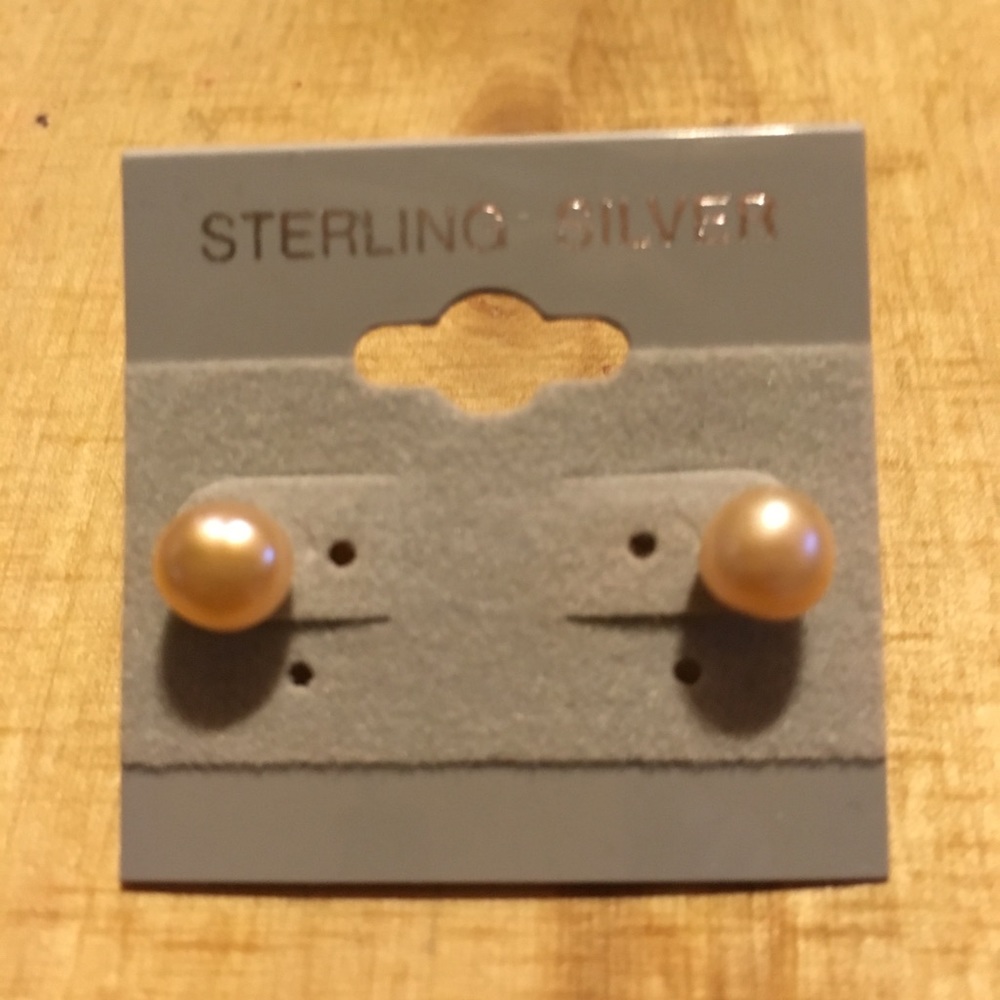 2/$12 Peach Pearl Studs/ 925 Sterling Silver
